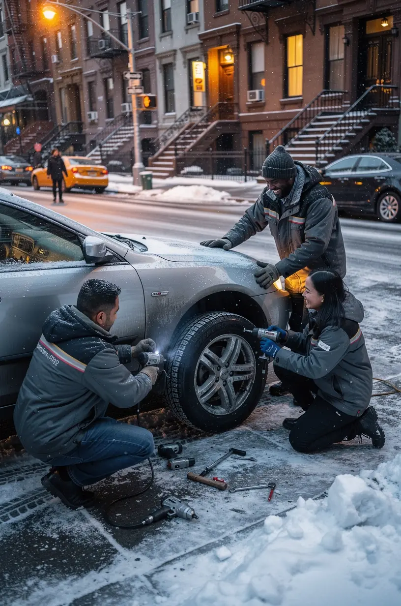Technician applying anti-corrosion spray to vehicle undercarriage to protect against road salt effects.